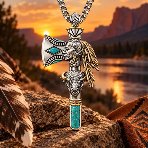 Collier Hache Indienne – Chef, Buffle et Turquoise